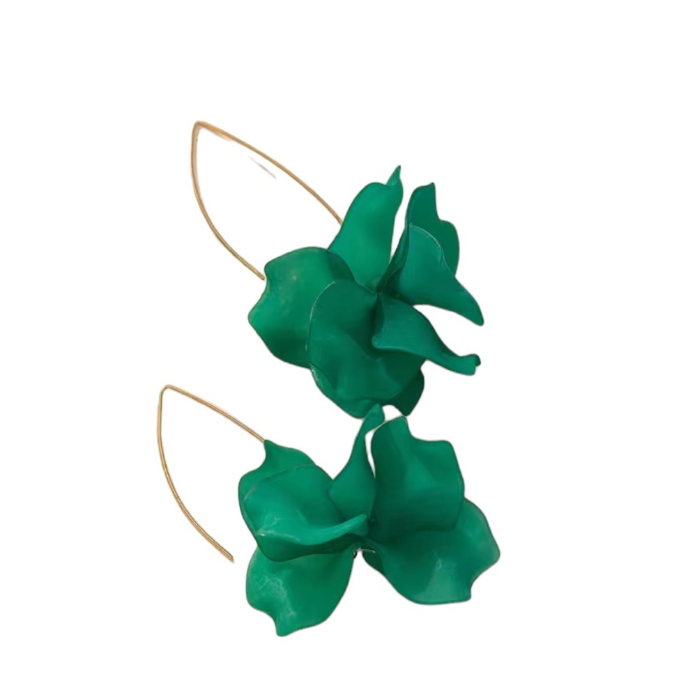 Green Flower Drop Style Earrings